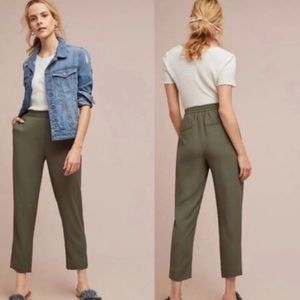 Anthropologie The Essential Pull-On Trousers Elastic Waist Green S